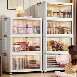 Foldable Storage Box with Lid - Stackable Holders for Kitchen Bedroom Bathroom Warehouse - Cream White - 3 Capacity Options