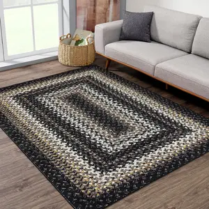 GARVEE Small Bedroom Rug 3x5 Braided Printed Area Rug Indoor Non Slip Bohemian Rug Throw Floor Cover Farmhouse Machine Washable Carpet Boho Accent Rug for Living Room Home Decor, Black