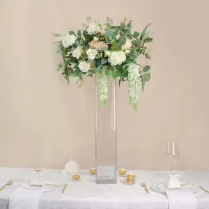 2-Pack Glass Cylinder Vases Square Design 28" Clear - Heavy Duty Flower Centerpieces for Events