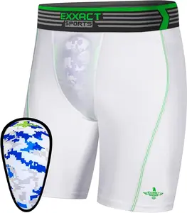 Exxact Sports Youth Compression Shorts with Soft Athletic Cup for Baseball Football Hockey, Boys Cup Underwear with Cup - (White)