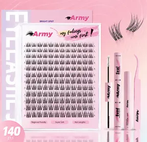 ArmyBeauty 8-18mm Mix Length Lash Cluster Set, Dense D Curl Natural Volume Eyelash Extensions Kit with Waterproof Bond & Seal, Remover and Tweezer for Home Application Makeup