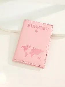 Matte Finish Pu Material Travel Passport Cover With World Map & Letter Print And Fixed Design Passport Holder Passport Case Passport Wallet Passport Bag Travel Document Holder for Holiday Vacation Passport Pouch