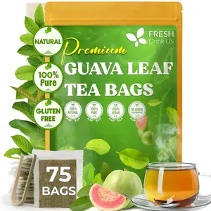 FreshDrinkUS, Premium 75 Guava Leaf Tea Bags, 100% Natural & Pure from Guava Leaves. Loose Leaf Guava Herbal Tea. Guava Leaf Tea. No Sugar, No Caffeine, No Gluten, Vegan.