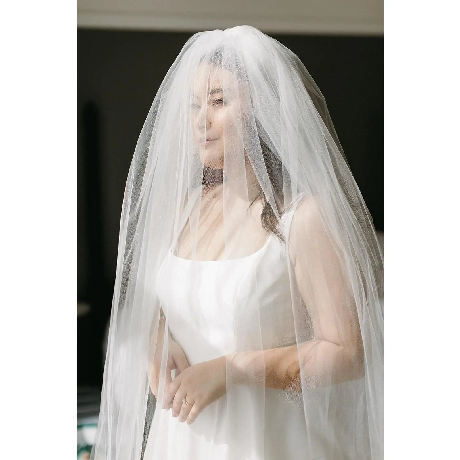 Simple Detachable Blusher Veil - Short Raw Edge Blusher for Over Bride's Face