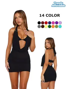 Summer Sexy Halter Dress, Deep V Neck, Bodycon Mini Dress, Slim Fit, Revealing Waist Design, Versatile Fashion for Ladies
