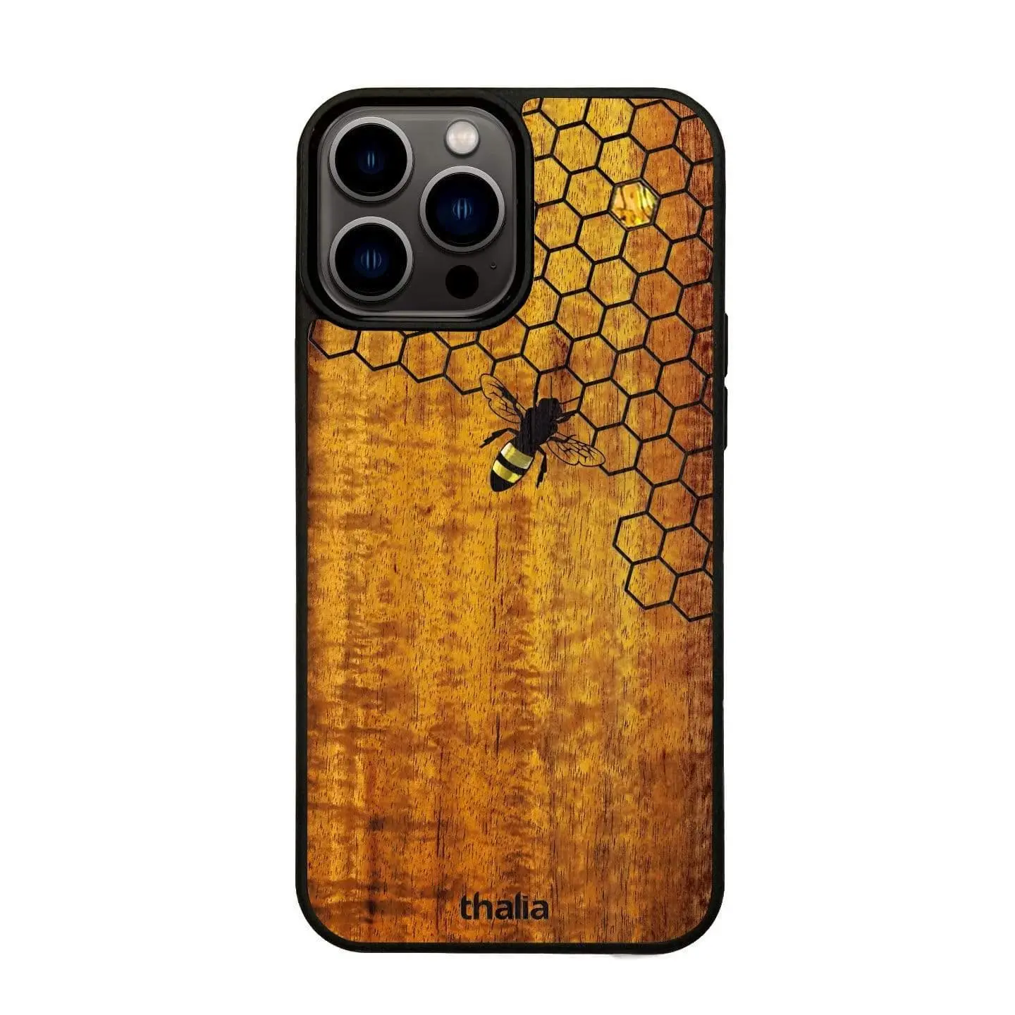 Thalia Hawaiian Koa Wood Case for iPhone 15 Pro | Bee w/Honeycomb