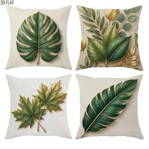 Spring Plant Leaf Pillow Covers Set, Boho Style, Easy to Clean, 4 Piece Set with Invisible Zipper, Ideal for Bedroom, Living Room, Sofa, Car