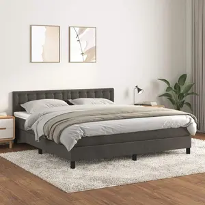 Box Spring Bed with Mattress Dark Gray King Velvet