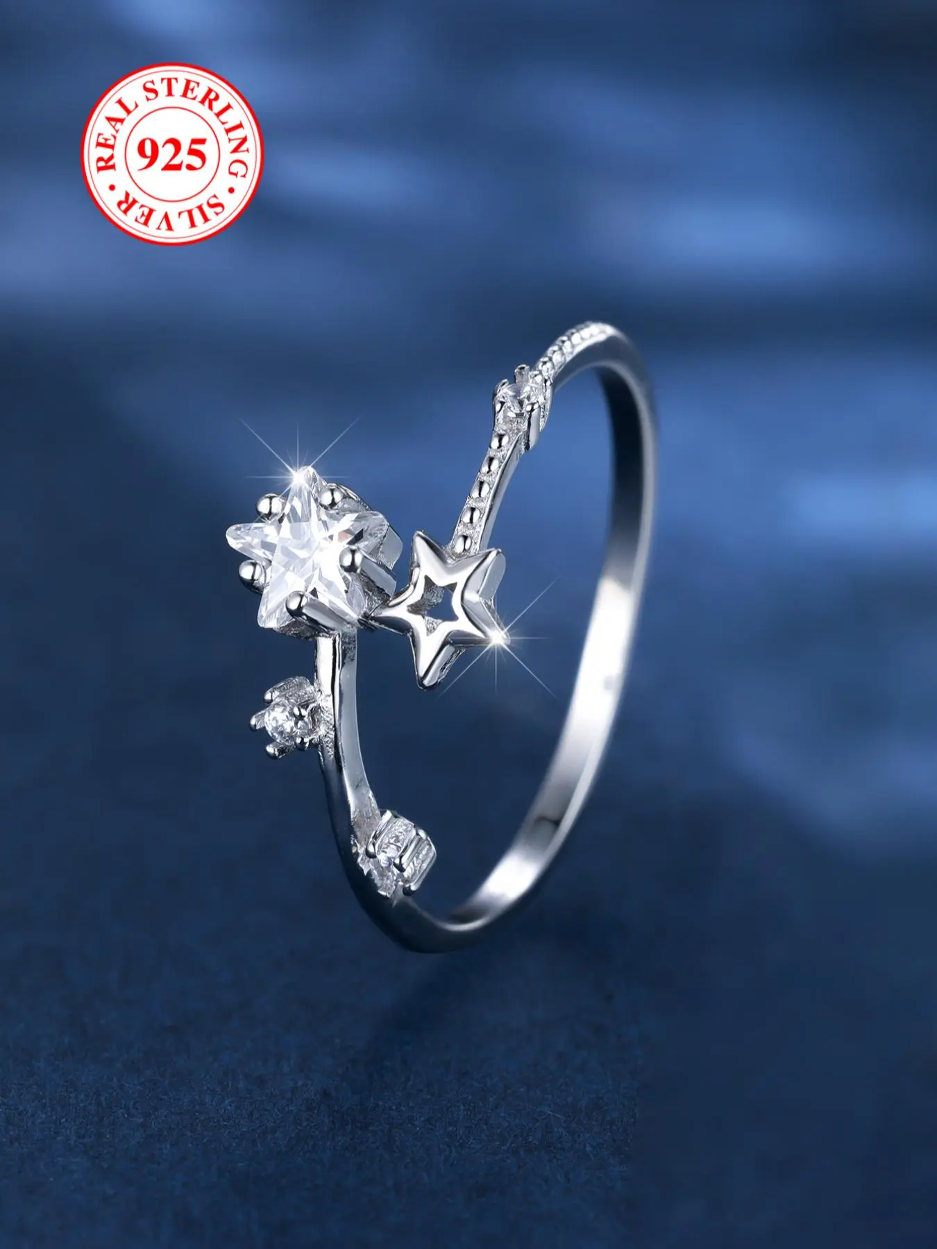 925 Sterling Silver Star & Moon Design Cuff Ring, Elegant Adjustable Size Ring for Women, Elegant Casual Ring, Elegant Everyday Ring, Fashion Jewelry Accessories for Party, Daily Clothing Decor, Adjustable Rings, Beautiful Rings
