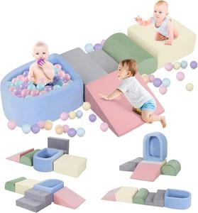 Littles' Realm Climbing Toys and Foam Play Area for Toddlers Aged 1-3 - Perfect for Little Ones to Safely Learn New Skills - Inside Playground/Gym Set incl.  Four Soft Blocks and a Ball Pit【no ball】】