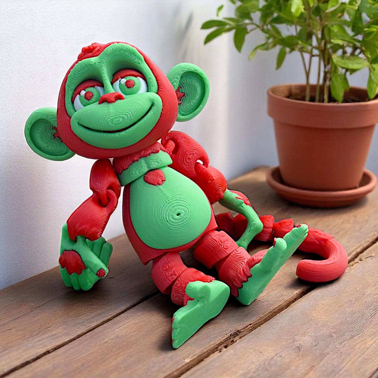 3D Printed Articulated Monkey Toy - Flexible Poseable Simian Figurine for Creative Desk Decor, Sensory Fidget Toy for Kids and Adults, Unique Brown and Tan Animal Statue, High-Quality 3D Print Collectible