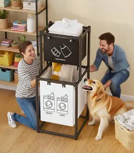 3-Tier Rolling Laundry Hamper, Foldable Clothes Sorting Basket Organizer With Wheels For Bedroom, Bathroom, Laundry Room Storage