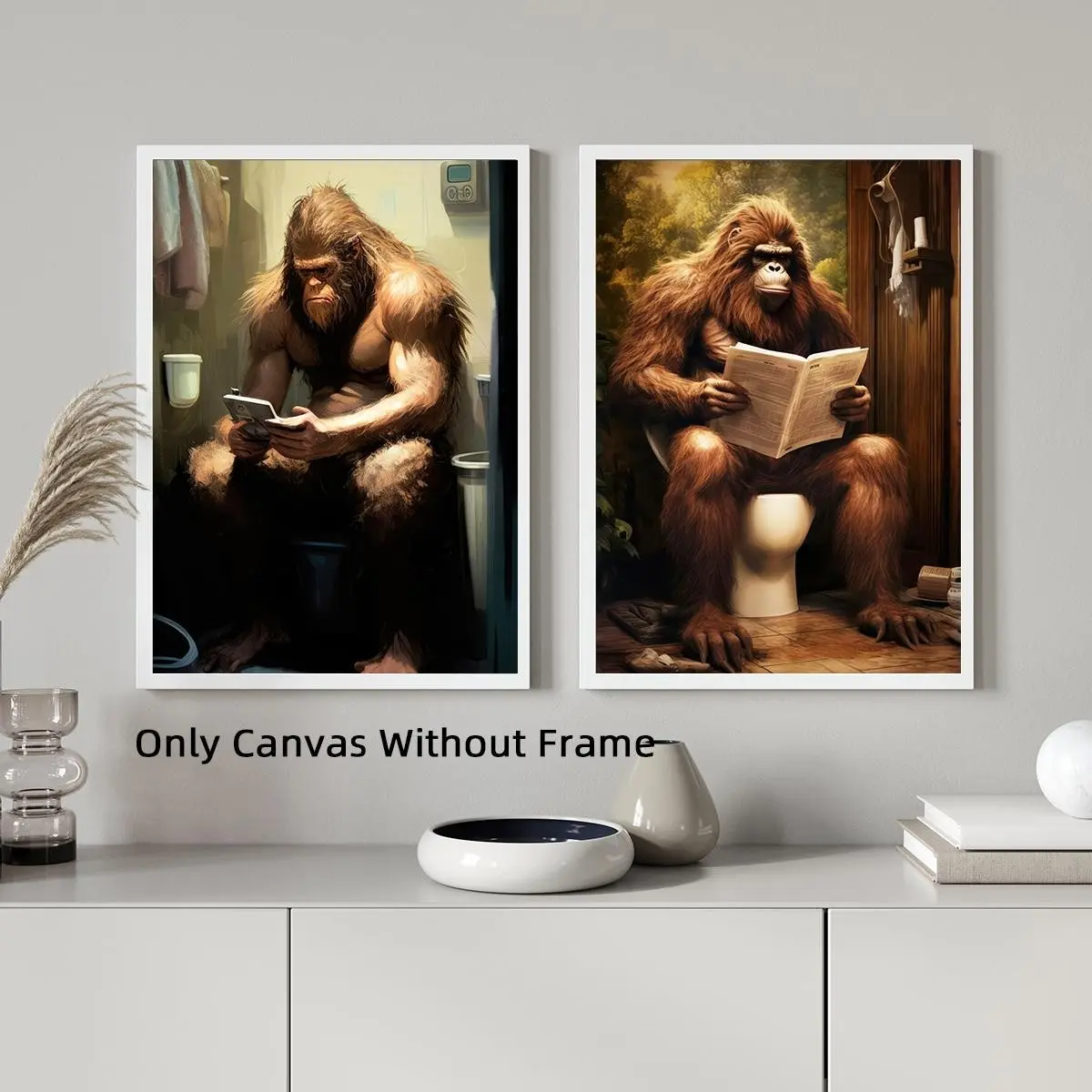 2pcs Funny Bathroom Big Foot Monster Posters, Quirky Snowman, Aesthetic Room Decor, Home and Dorm Decoration, Printed Materials
