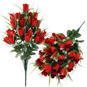 1pc/2pcs Sympathy Artificial Cemetery Flowers for Grave, 24 Heads Velvet Roses Mother'S Day Memorial Flowers, 22 Inch Beautiful Cemetery Grave Flowers, Outdoor Grave Decor Weather-Resistant, Easy to Assemble, Perfect for Grave Decorations