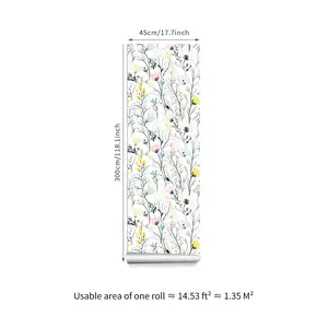 Vibrant Leaf Floral Waterproof Wallpaper, Easy Tear Vinyl Art, Kitchen & Room Background Decor, Multiple Sizes Available