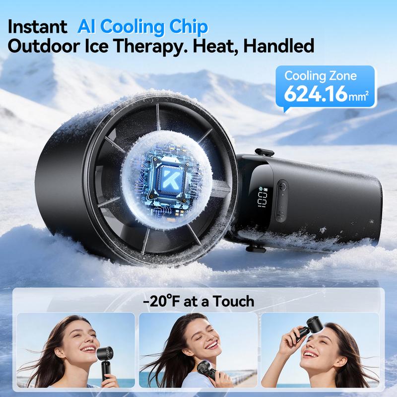 4-in-1 portable refrigeration handheld turbo fan with 200 speed settings, 21,000 revolutions per minute, 12-hour cooling, digital display, 120° rotation, USB charging, mini handheld personal fan.Suitable for travel, indoor use, and office desk usage.