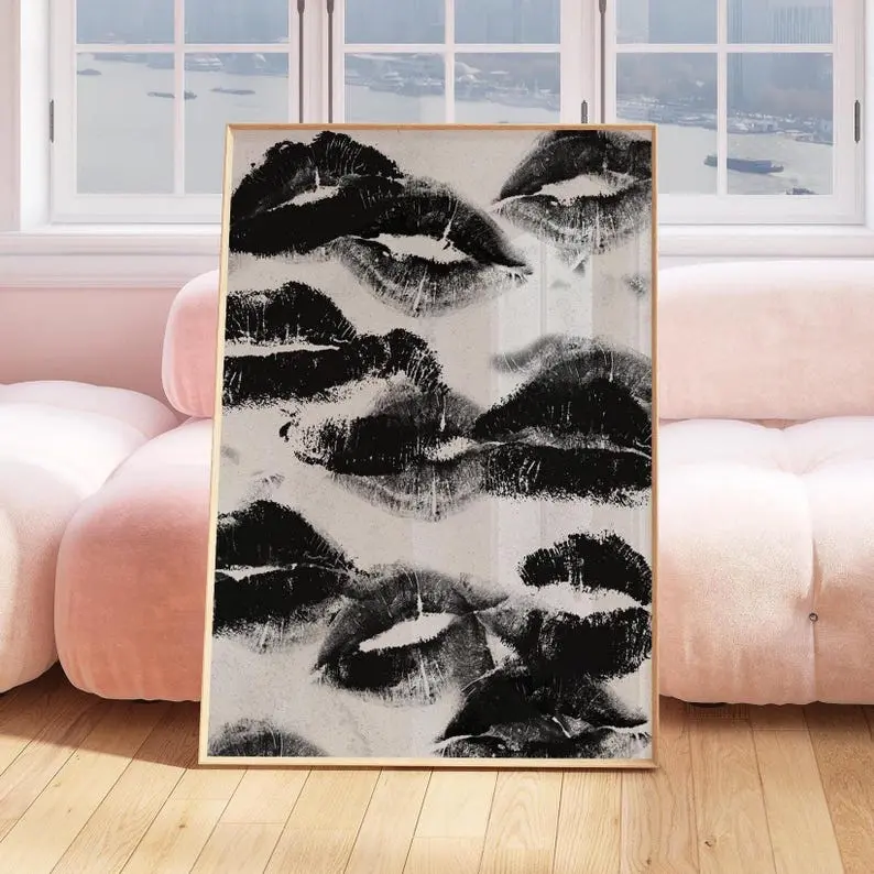 Lipstick Kiss Poster: Black and White Chic Wall Art