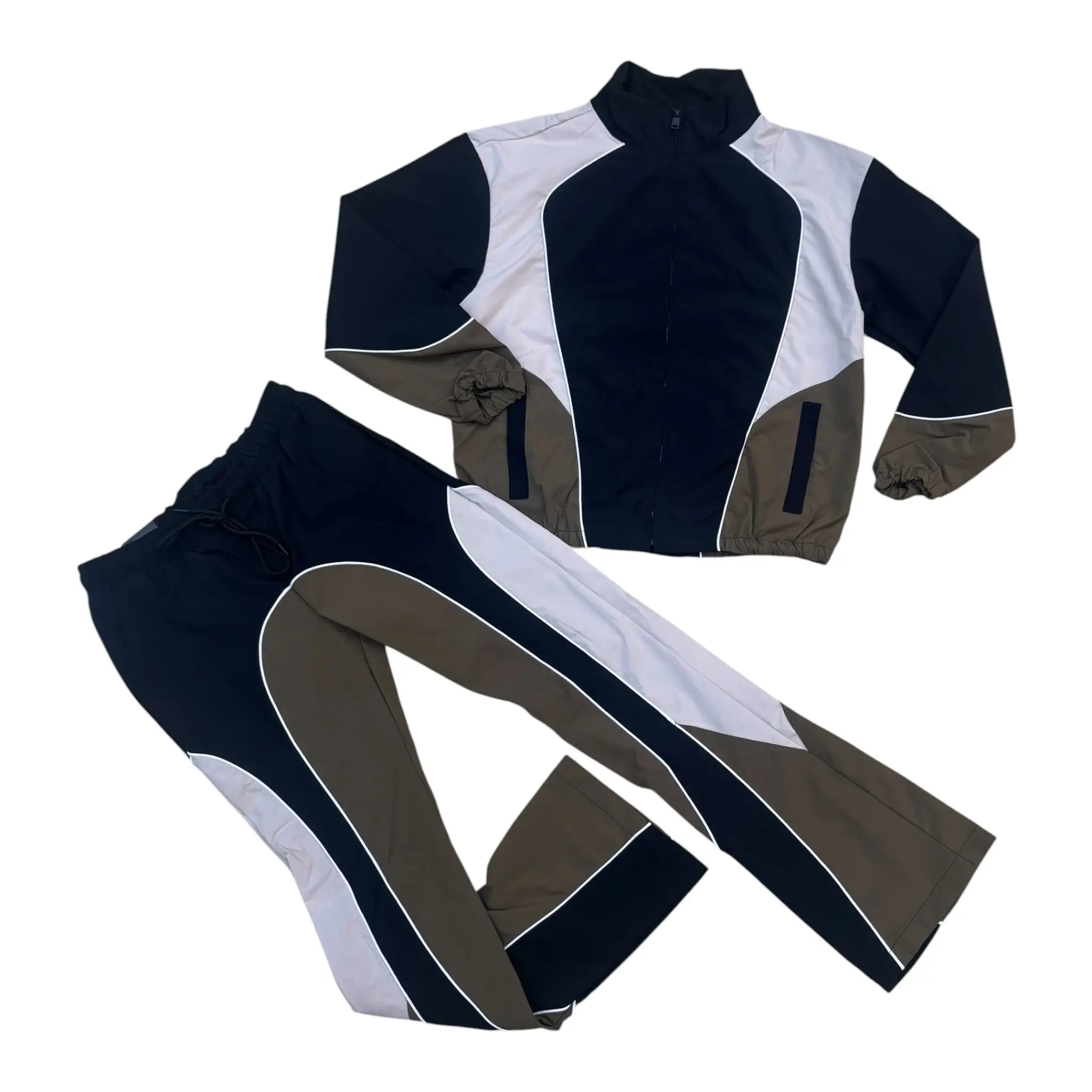 1100-503 - Ripstop Nylon Color block Jacket & Stacked Pant Set