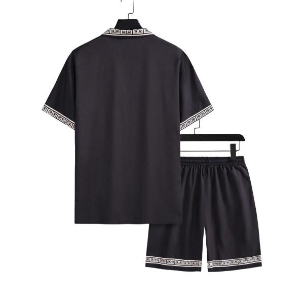 Men's All Black Outfit Set Short Sleeve Button Down Shirt with Matching Shorts Modern Minimalist Streetwear for Urban Style