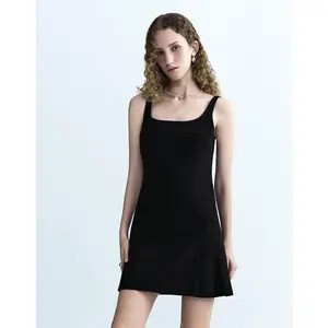 URBAN REVIVO Women's Basic Elegant Sleeveless U-Neck Mid-Length Tight-Fit Dress, Polyester-Viscose Mix Shell Fabric, Style-Focused Casual Wear, Effortless Urban Casual Dresses