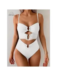 2026 New Trendy Color Block One Piece Swimsuit for Women Sexy Slimming Bathing Suit High Stretch Soft Quick Dry Swimwear for Beach Pool Vacation Summer Resort Travel Bandeau Swimming Suits
