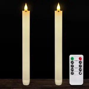 2 Pcs Real Wax Made Flameless Taper Candles with Remote and Timer, 9.6" Ivory Battery Operated Candle Stick Flickering, Led Taper Candles with Lifelik