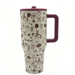 HydroJug 40oz (1000-2000ml) Insulated Stainless Steel Flask, Sturdy Leakproof Travel Mug with Handle, Straw Cap & Print, Cup Holder Friendly Water Bottle, Ideal for Car Use & Gift-Giving - Red Western Cowboy Series