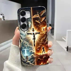 Faith in Jesus as an angel Pattern Acrylic TPU mobile phone case for Samsung Galaxy S25 S24 S23 S22 PLUS ULTRA FE camera full protector fashion high quality design fingerprint resistant gift anti drop durable Glitter Luxury Bow cute cartoon monkey design