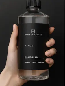 Hotel Collection My Way Essential Oil Scent - Luxury Hotel Inspired Aromatherapy Scent Diffuser Oil - Lush Sandalwood Warm Virginia Cedar & Beautiful Iris - 500 mL Fragrance Freshener Scented Perfume Bottle - Hypoallergenic Cruelty Free Vegan Paraben Free