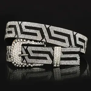 New Men's Fashionable Rhinestone-Studded Belt, Unisex Striped Geometric Luxury Creative Belt, Street Hip-Hop Punk Rock Style Y2K Western Denim Shiny Rivet Decorative Designer Belt – Perfect Gift for Men & Women