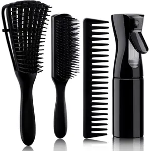 4pcs Curly Hair Brush Set, Bounce Curly Defining Brush 4c for Adutt &Kids Wet or Dry Hair, Professional Heatiess Magic Comb Curly Styling Brush Set for 3/4ABC Hair,Haircare Hair Detangler Brush Tool Set with Spray Bottle