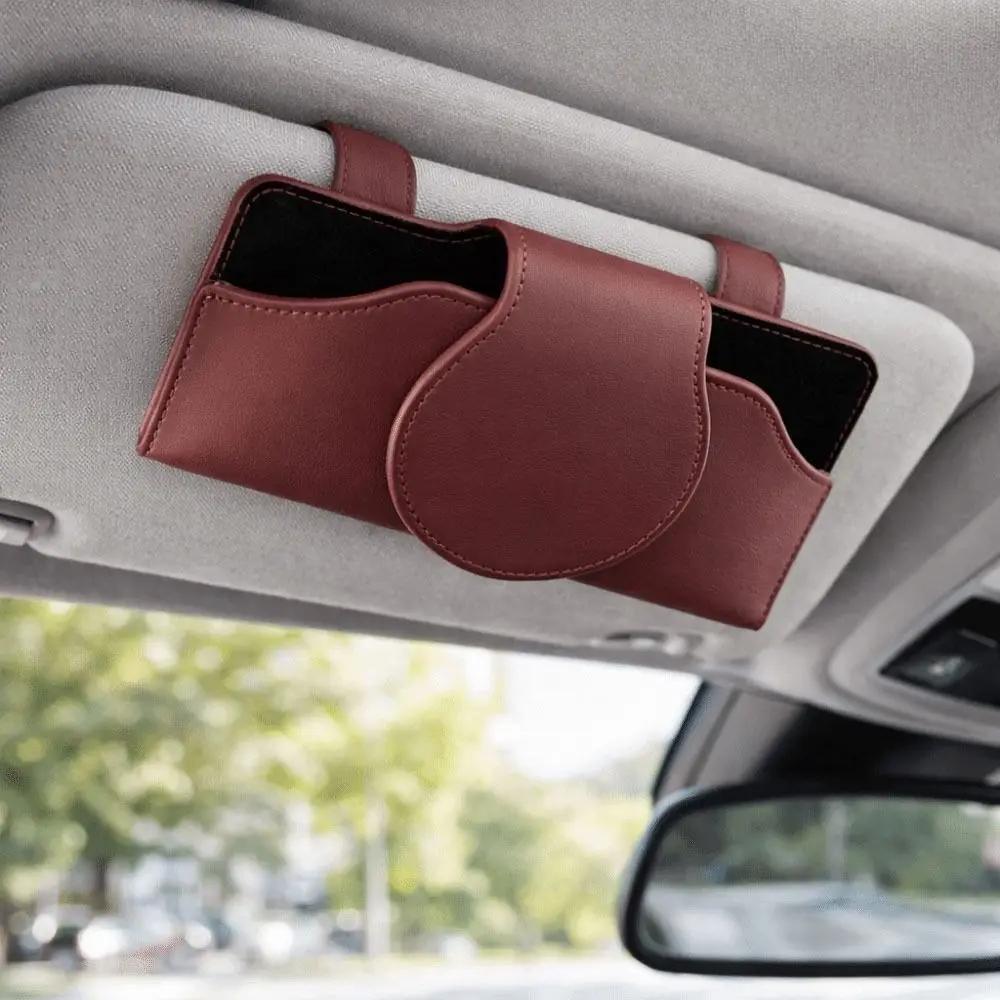 PU Leather Car Glasses Case Anti-Scratch Eyeglass Case Car Sunglasses Holder Wear-Resistant Shock-proof Sun Visor Storage Box