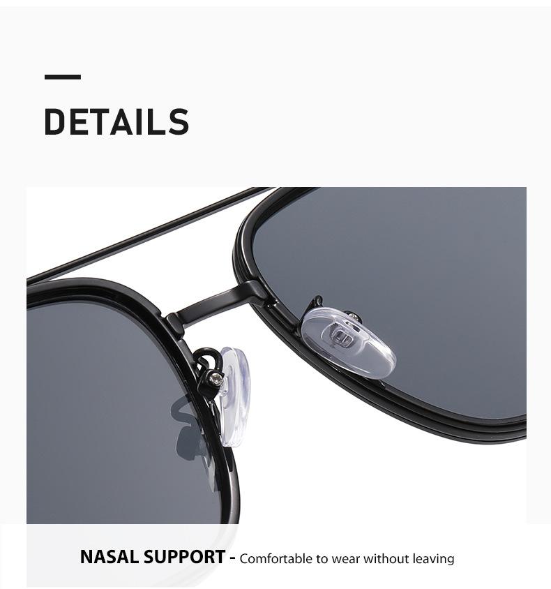 Sleek Double-Bridge Aviator Sunglasses - Textured Metal Frame with Angular Lenses, UV400 Protection Shades Perfect for Everyday Casual and Timeless Street Style