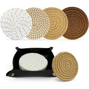 Coasters Set of 4 for Drinks,- Cotton Woven 4 Colors Boho Coasters for Home Decor, Coffee Table/Kitchen Tabletop Protection Suitable for Cups, Coffee, Beer