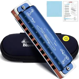 Diatonic Harmonica Key of G, 10 Holes 20  008K Diatonic Mouth Organ Harmonica with Blue Case, Standard Harmonica For Adults, Professionals and Students