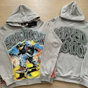New sweater skateboard kids hot diamond letter print high street loose cardigan hooded jacket