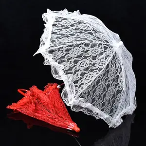 Bride Wedding Umbrella Elegant White Lace Rose Flower Umbrella Bridal Marriage Party Props Photography Stage Perform Supplies