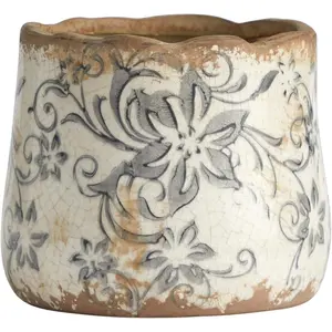 Nearly Natural 4.5in. Tuscan Ceramic Gray Scroll Planter, White