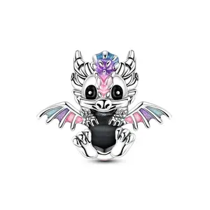 MULA Cute Dragon Holding Pearl Charm - 925 Silver Plated Colored Enamel, a symbol of strength and protection, compatible with Pandora bracelets, a great gift for women and children