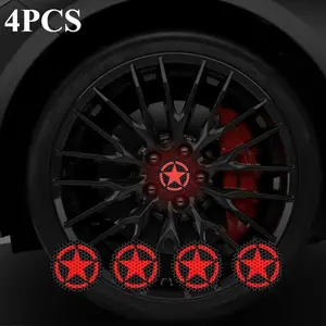 Car Wheel Center Cap Sticker, Reflective Pentagram Car Wheel Sticker, Night Driving Safety Self-adhesive Round Center Cap, Waterproof Car Decoration Gifts, Car Accessories