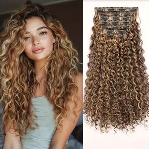 VIKOK 22INCH Clip-In Curly Hair Extensions Heat-Resistant Synthetic Fiber for Women Casual Attire Halloween Volume Boost