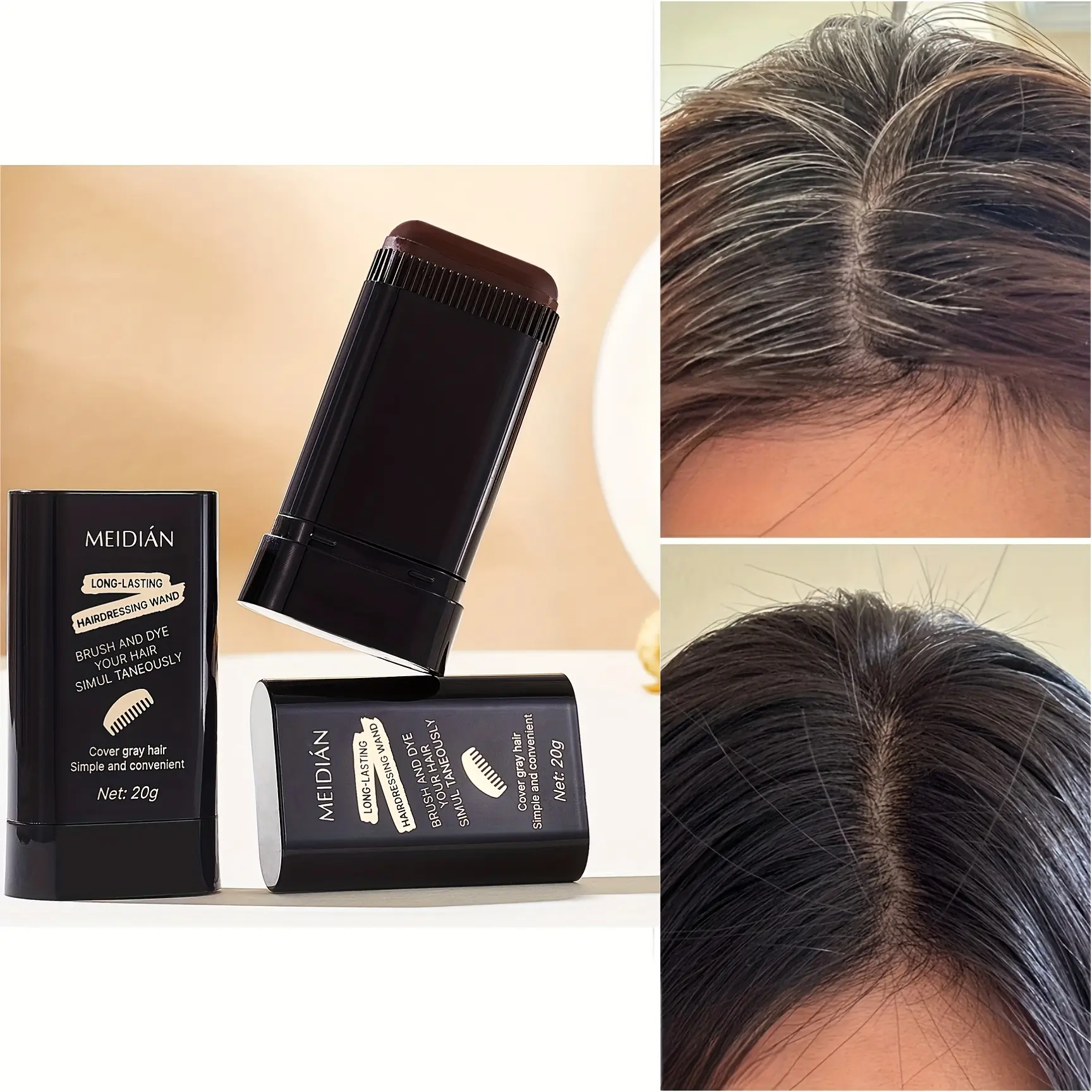 Hair Color Touch-Up Comb Stick - Haircare Root Coverage Tool with Gentle, Long-Lasting Plant-Based Formula, Quick Application, Waterproof, Sweat-Proof