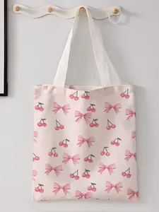 Butterfly Cherry Pattern Casual Storage Bag, Night Scene, Fashionable and Trendy, Suitable for Daily Shopping Office and Various Occasions