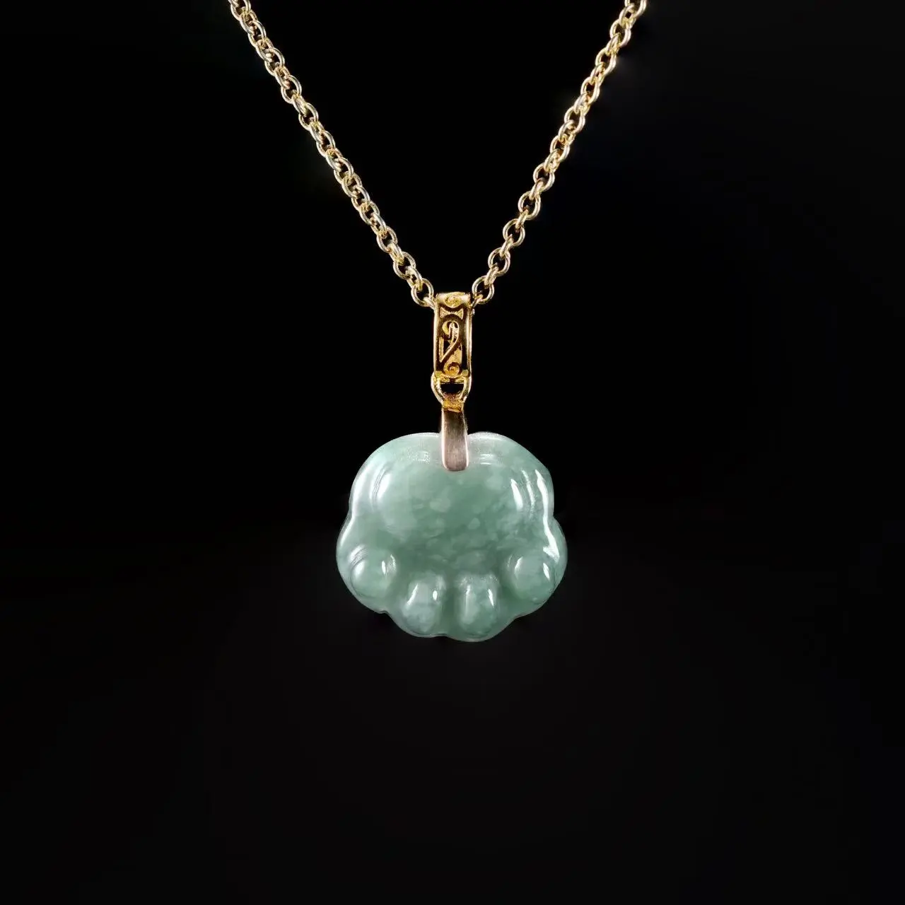 Natural Jade Cat Paw Pendant | Hand Carved Green Jade