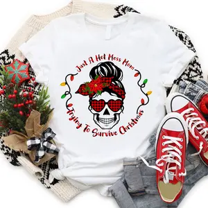 Just A Hot Mess Mom Trying To Survive Christmas Shirt Christmas Family Shirt, Children Shirt For Nana Mom Graphic Tshirt