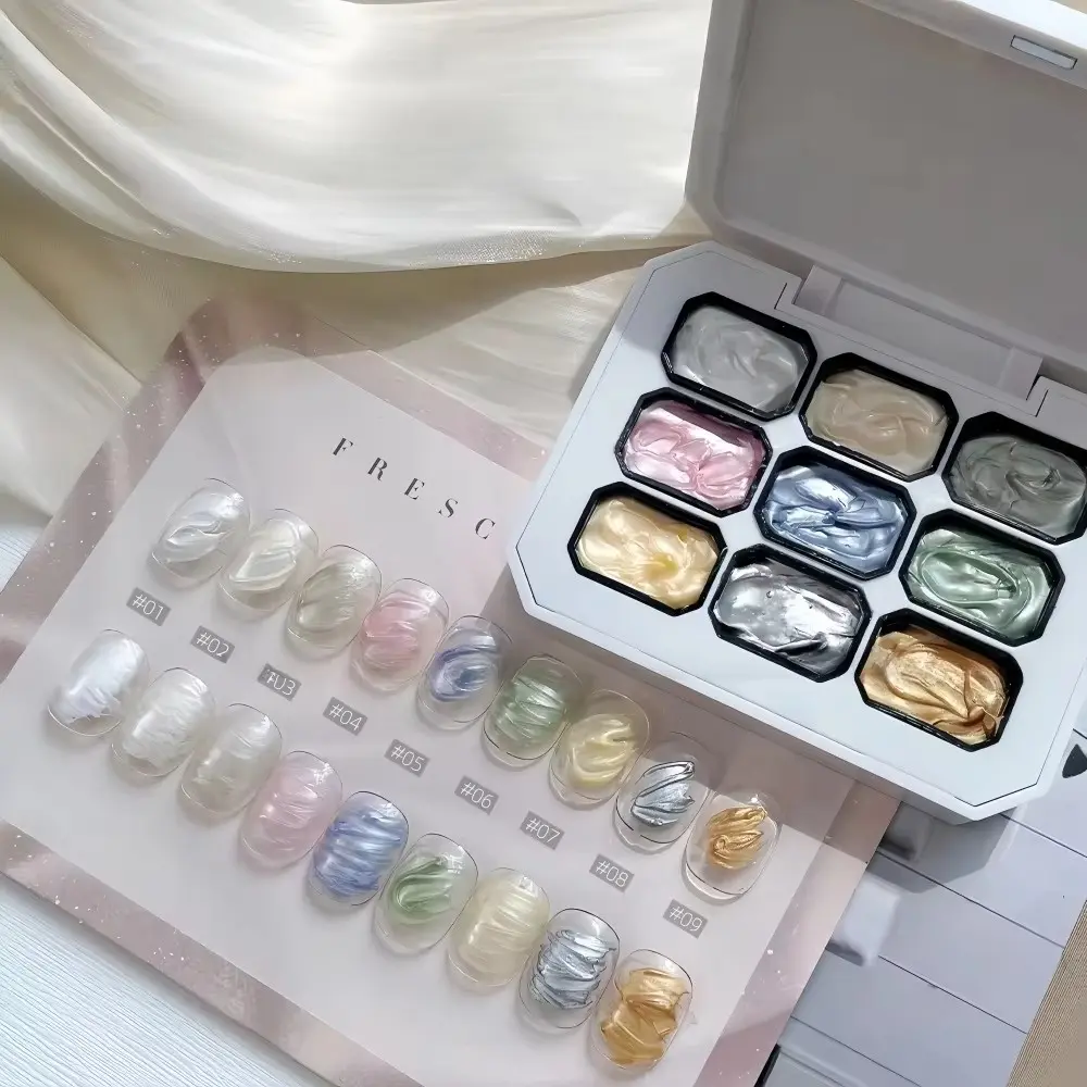 Nine-Color Solid Pearl Finish Nail Polish Adhesive, Gradient Coloring Gel, High Saturation Trendy Manicure Nail Art Kit, Perfect Gift, Nail Care