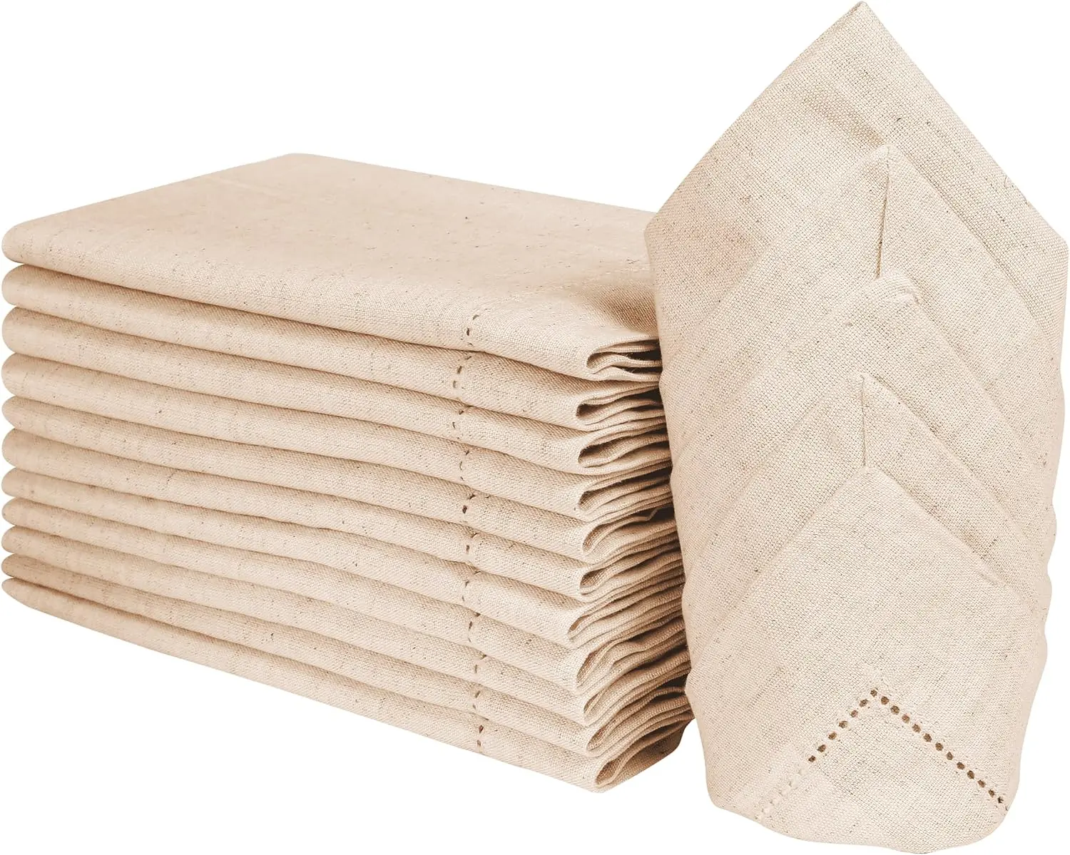 Lightnpro Flax Linen Napkins Set of 12 – Hemstitched Dinner Cloth Napkins, Washable and Reusable Natural Flax Napkins for Dining, Parties, Weddings, Holiday & Everyday Use – 18x18 Inch Natural Color