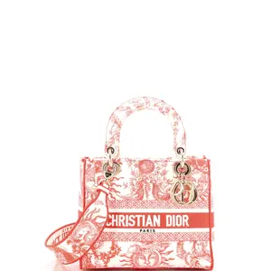 Pre-owned Dior Canvas Plain Top Handle Bags Christian Lady D Lite Bag Embroidered Canvas Medium by Rebag