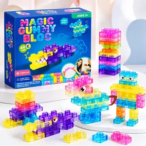 Soft Jelly Building Blocks for Kids, Squishy Multi-Color Stacking Blocks Toy Set, Sensory Tactile Play Puzzle Blocks for Preschool STEM Learning Age 3+
