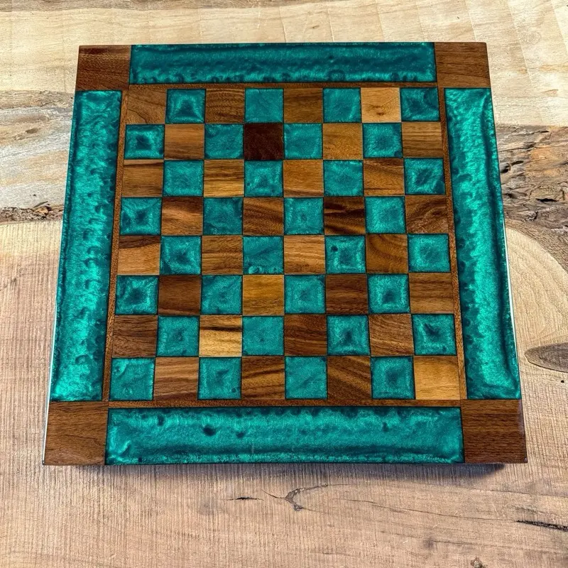 Emerald Green Black Walnut Chess Board (INCLUDES PIECES)
